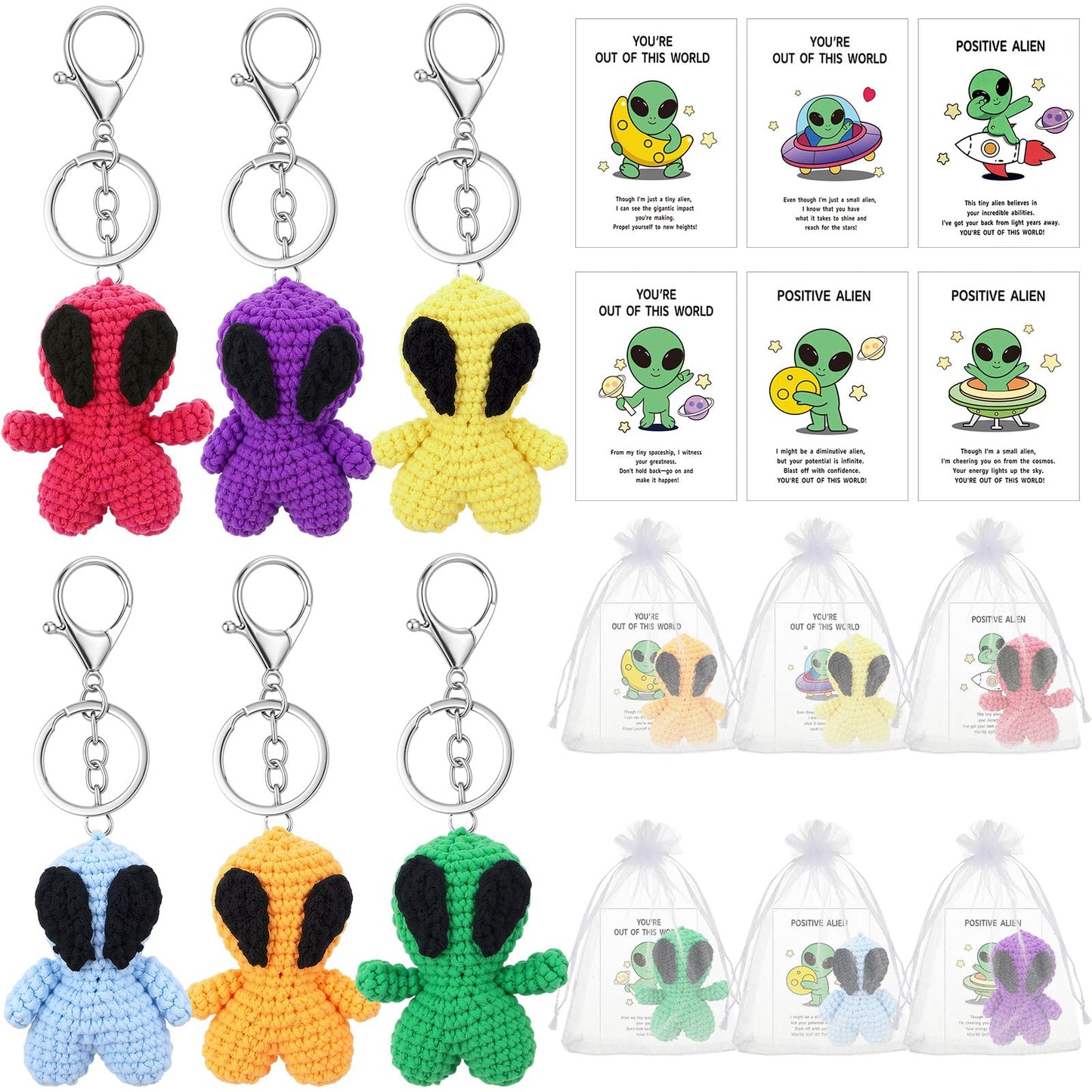 VioraWhite 6 Pcs Crochet Alien Keychain Set Colorful Space Yarn Gift