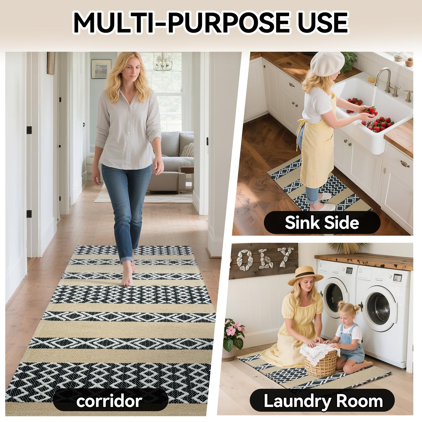 QiCaiJia Boho Runner Rug Brown Low Pile Polypropylene 24x47in