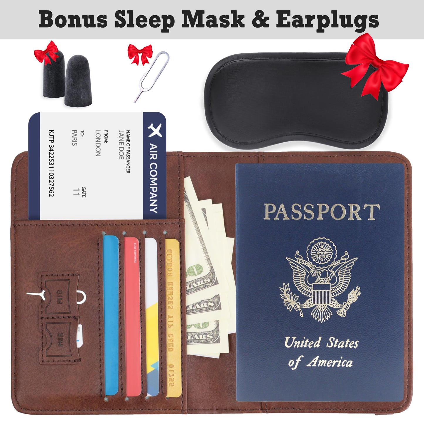Shvigel US RFID Blocking Passport Holder Travel Case Brown Small