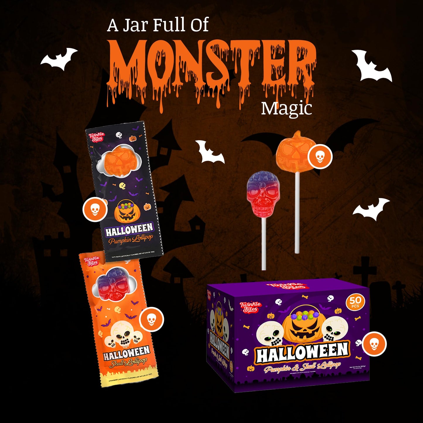 Twinkle Bites Halloween Lollipops 40 Pack Strawberry Flavor 40 Ounce