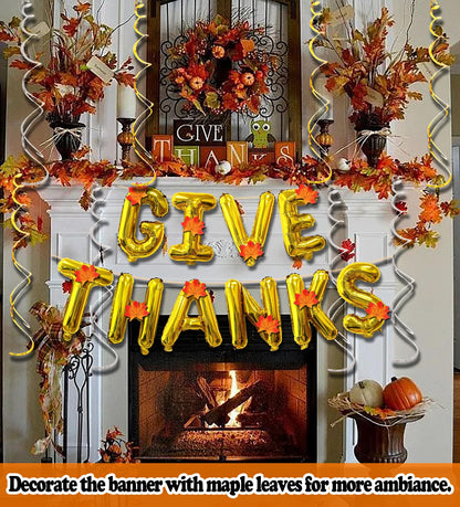 Pardi Give Thanks Banner Balloons 16in Gold Thanksgiving Party Decor Maple Leaf