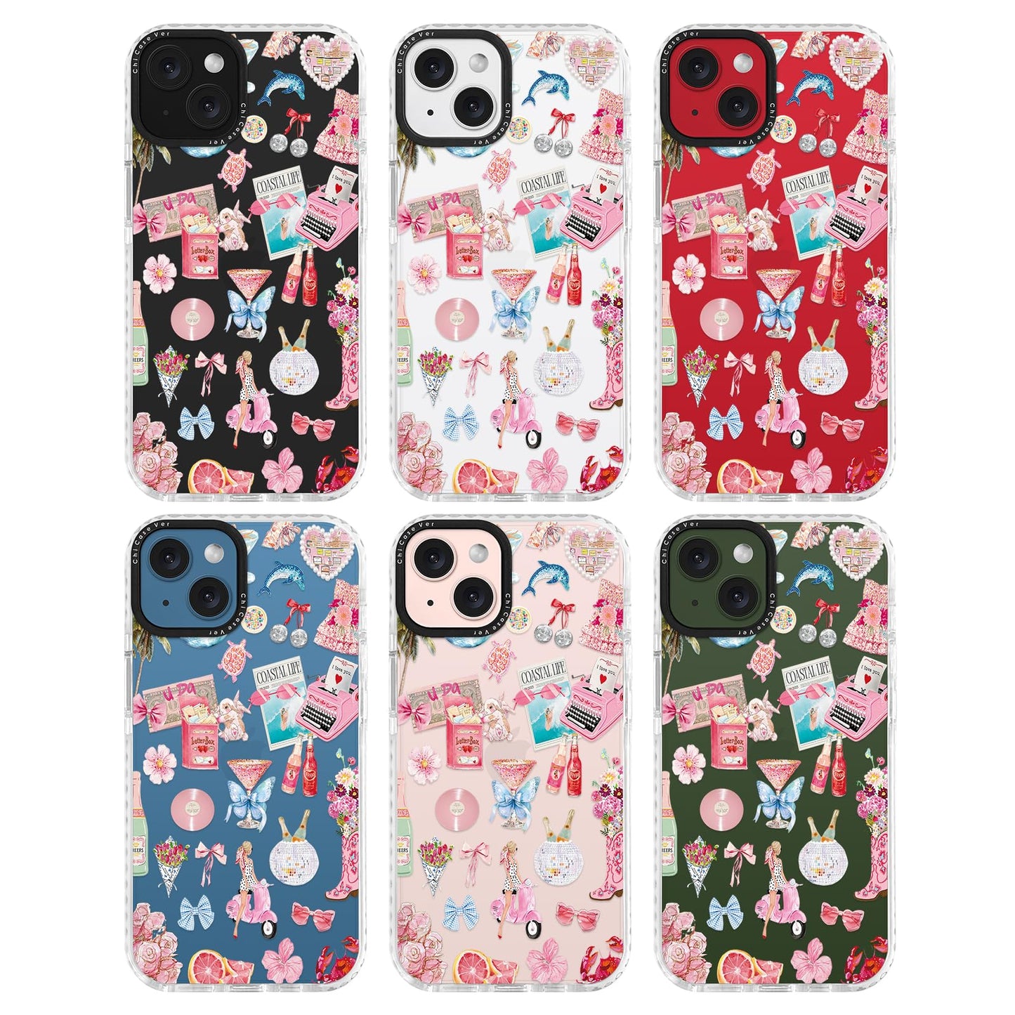 ChiCaseVer iPhone 13 Case Coastal Romance Pink TPU Slim Military-Grade
