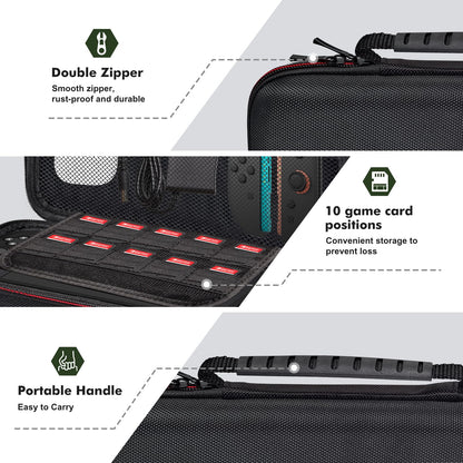 OSYROY Switch 2 Carrying Case 10 Game Slots Screen Protectors Hard Shell Black