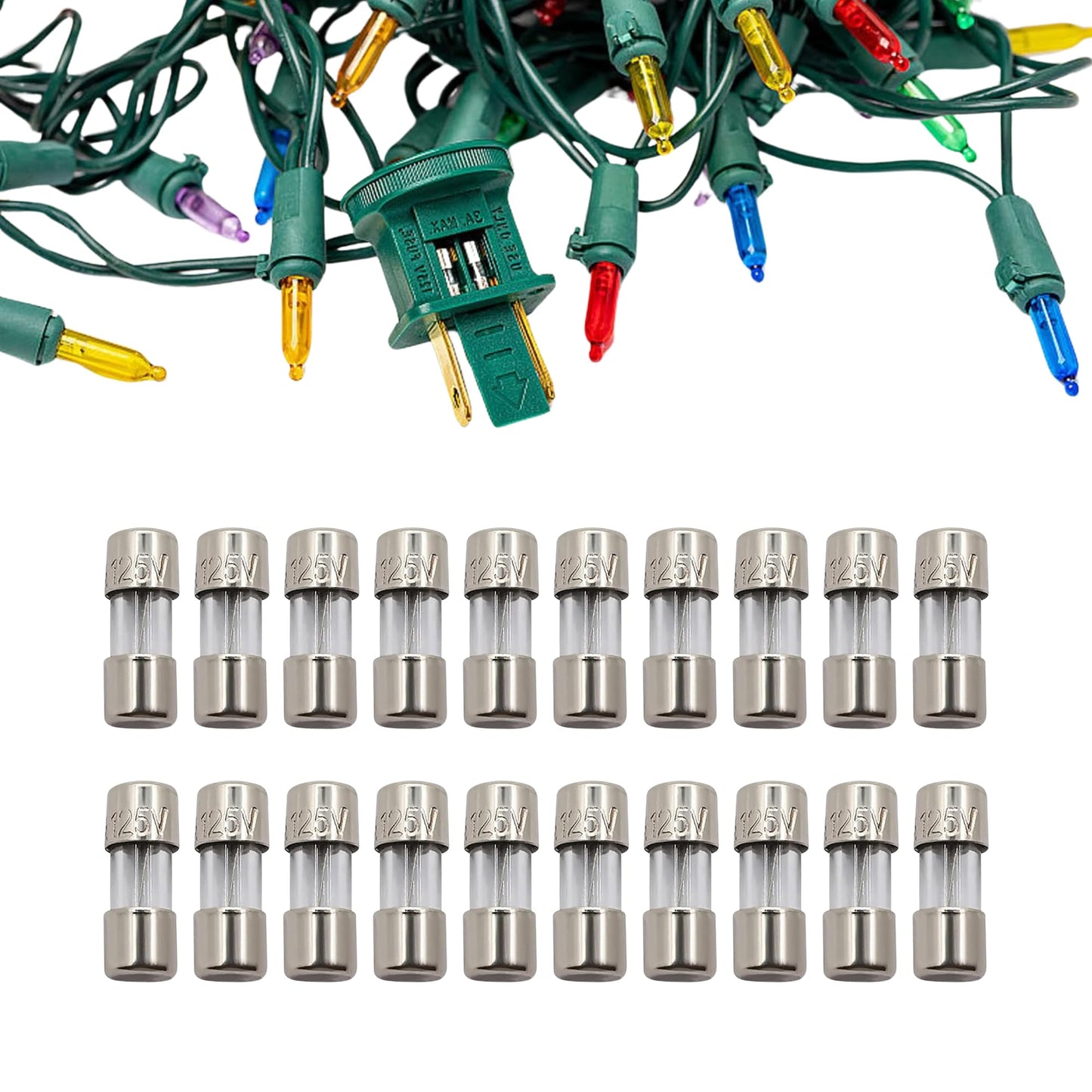 TWI Fuses Mini Christmas Light Strings Replacement Glass Fuses 3A 110V 125V 20pc