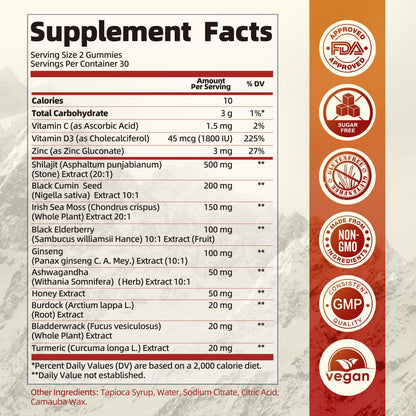 B BEWORTHS Shilajit Gummies with Ashwagandha & Herbs 60 Count