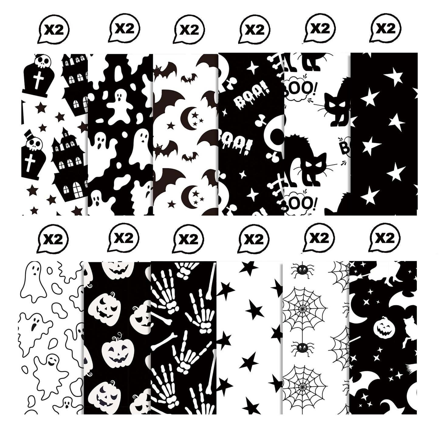 Halloween Scrapbook Paper 24 Sheets 11.8x11.8 Black & White Double-Sided