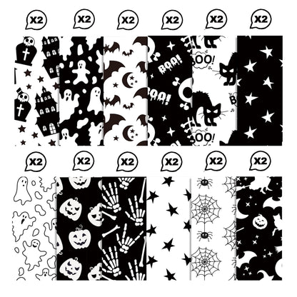 Halloween Scrapbook Paper 24 Sheets 11.8x11.8 Black & White Double-Sided