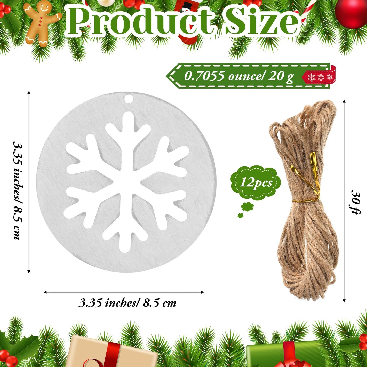 Shimeyao 12 Pcs Christmas Metal Snowflake Ornaments Hollow Disc Grey