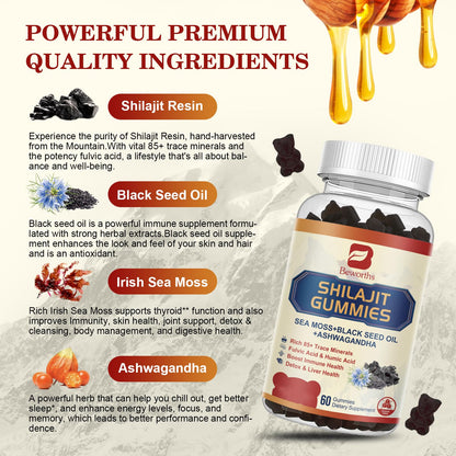 B BEWORTHS Shilajit Gummies with Ashwagandha & Herbs 60 Count