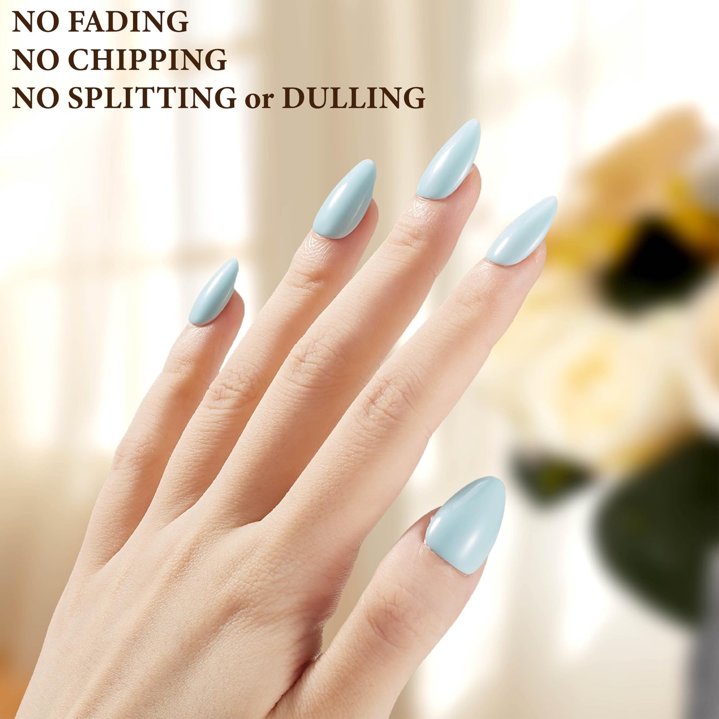 KBS Designer Handmade Press On Nails Blue Short French Tip Almond 16 Sizes Kit
