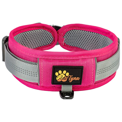 ADITYNA Durable 2-inch AirTag Dog Collar Reflective Metal Buckle Pink Size M