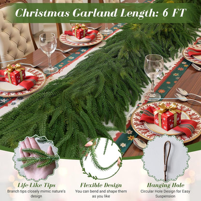 KYGDS Christmas Norfolk Pine Garland 6FT Real Touch Artificial Greenery Green