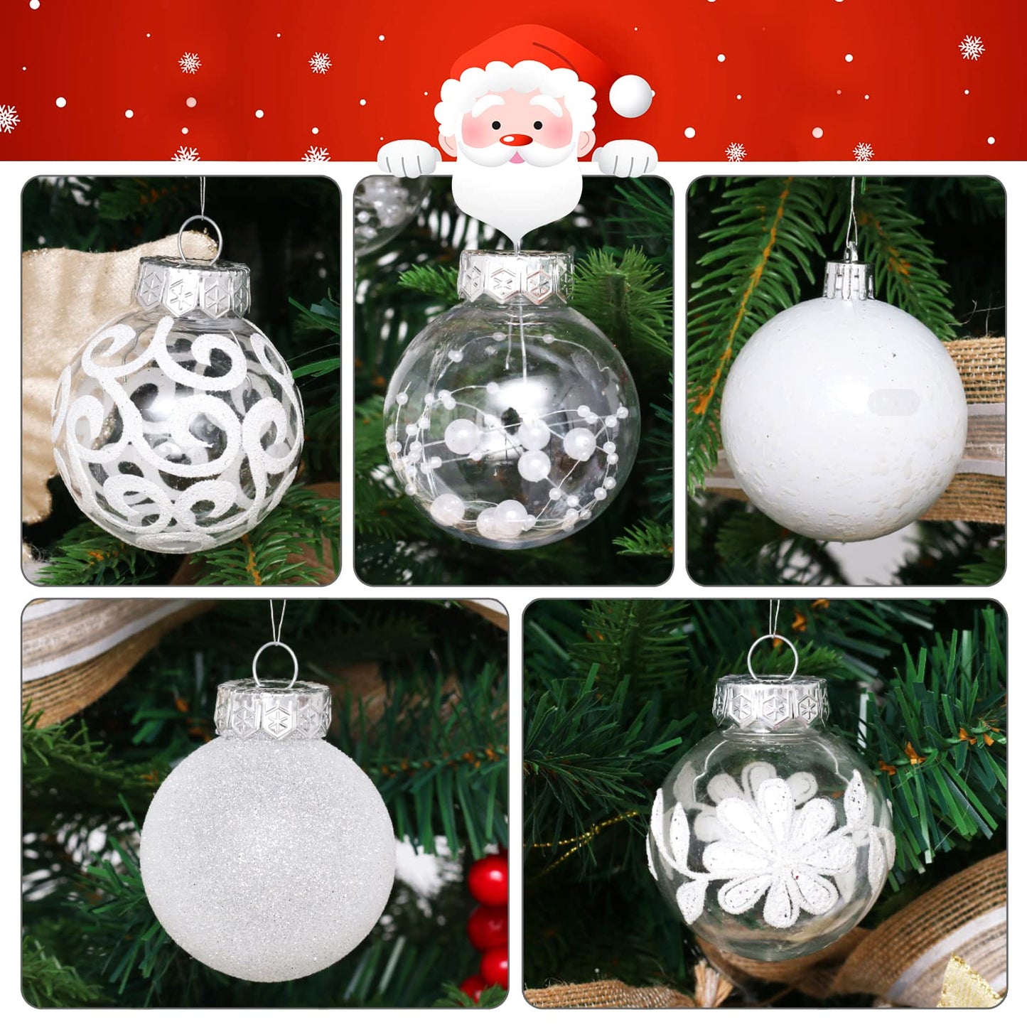 SUPREME XMAS Clear Christmas Ornaments 60mm 30ct Shatterproof White