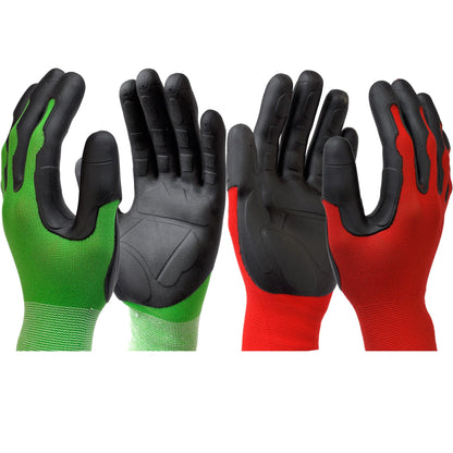 Meow Garden Thorn Proof Garden Gloves 2 Pairs Heavy Duty TPE Coated Green Red