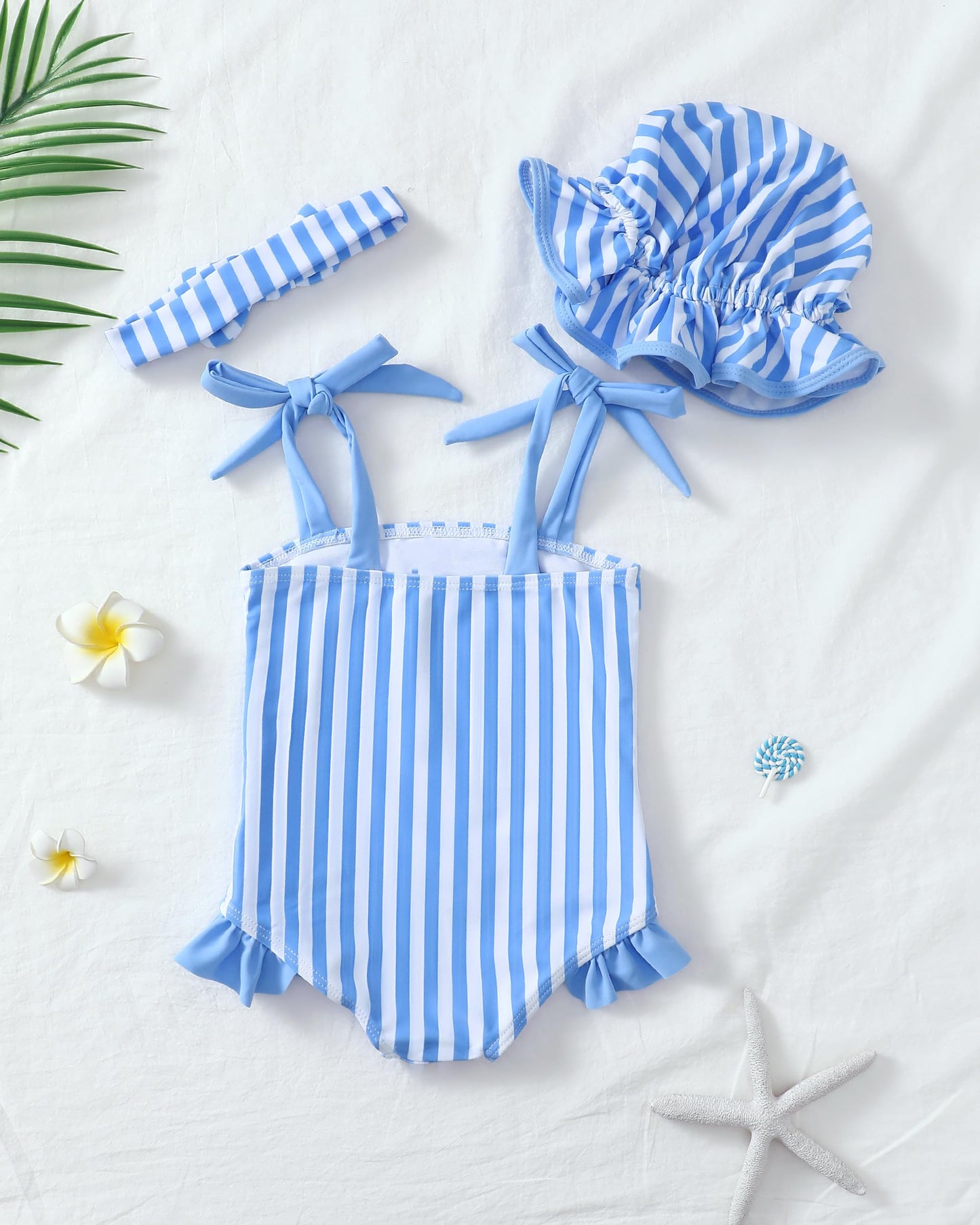 Renotemy Toddler Girl One-Piece Rash Guard Swimsuit Pink Striped Size 18-24M