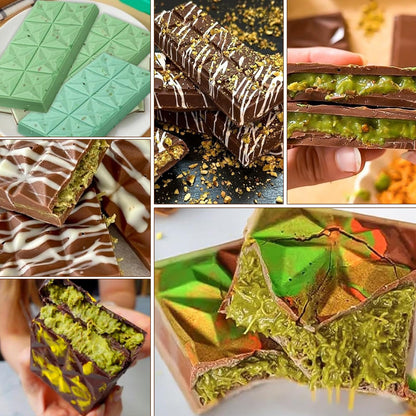 BMSQOFD Silicone Chocolate Bar Molds 2 Pack 1in Deep Brown Dubai Pistachio