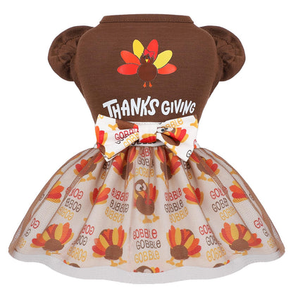 Sebaoyu Thanksgiving Dog Dress Brown Turkey Outfit Medium Size