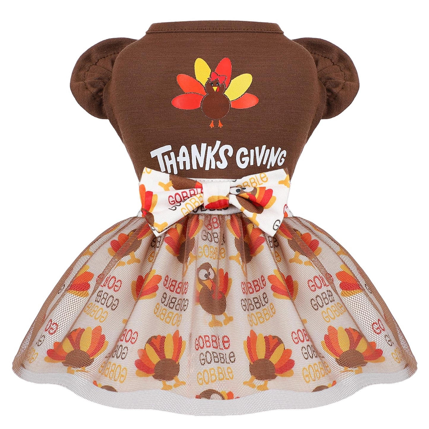 Sebaoyu Thanksgiving Dog Dress Brown Turkey Skirt Small Size
