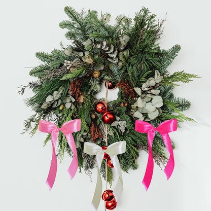WISEgham Satin Ribbon Bows Christmas Tree Wreath Decor Pink Beige 24 Pc 8.1x9in