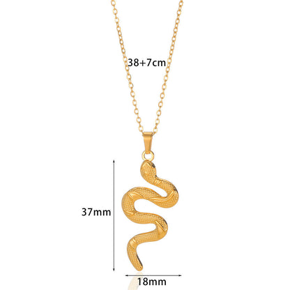 Spirit Snake Pendant Retro Style Personalized Necklace Women's Stainless Steel Gold Plated