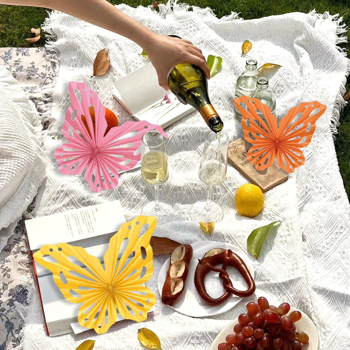 SUNBEAUTY Butterfly Paper Fans Wall Decor Set of 9 Party Paper Decorations