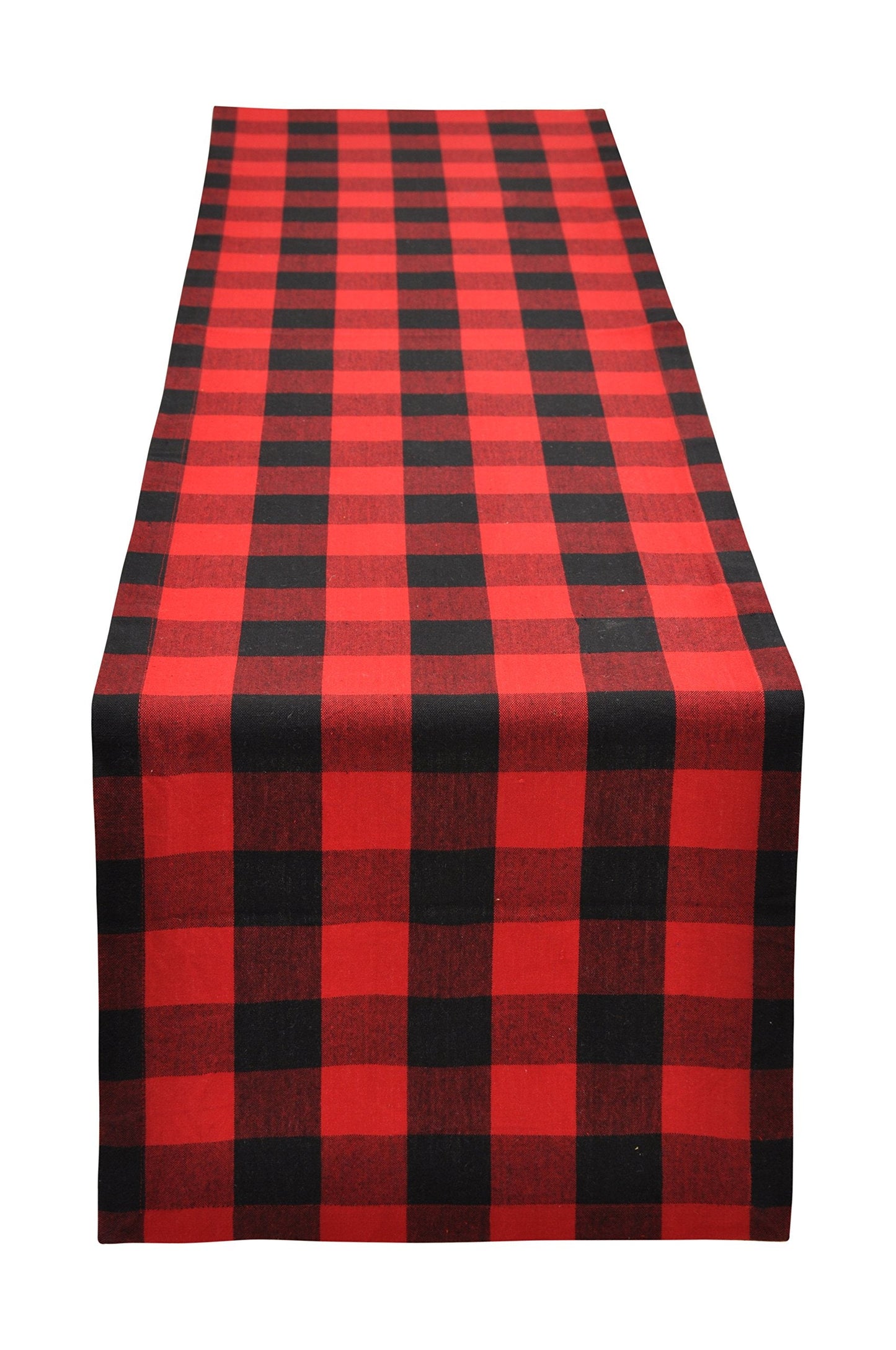 Yourtablecloth Buffalo Checkered Table Runner 14x108 Red and Black Cotton