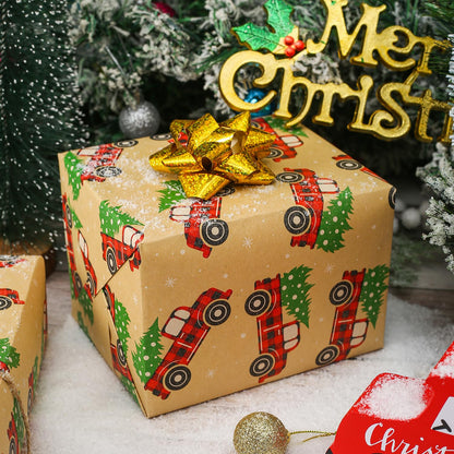 CAMKUZON Kraft Christmas Wrapping Paper Roll Vintage Red Black Plaid 17.4 Inch