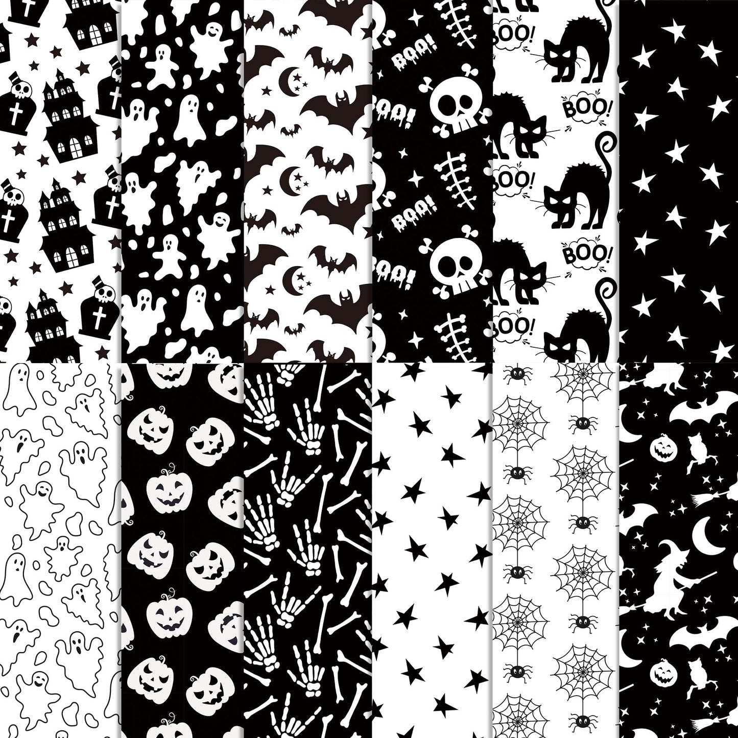 Halloween Scrapbook Paper 24 Sheets 11.8x11.8 Black & White Double-Sided