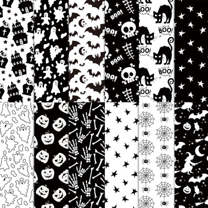 Halloween Scrapbook Paper 24 Sheets 11.8x11.8 Black & White Double-Sided