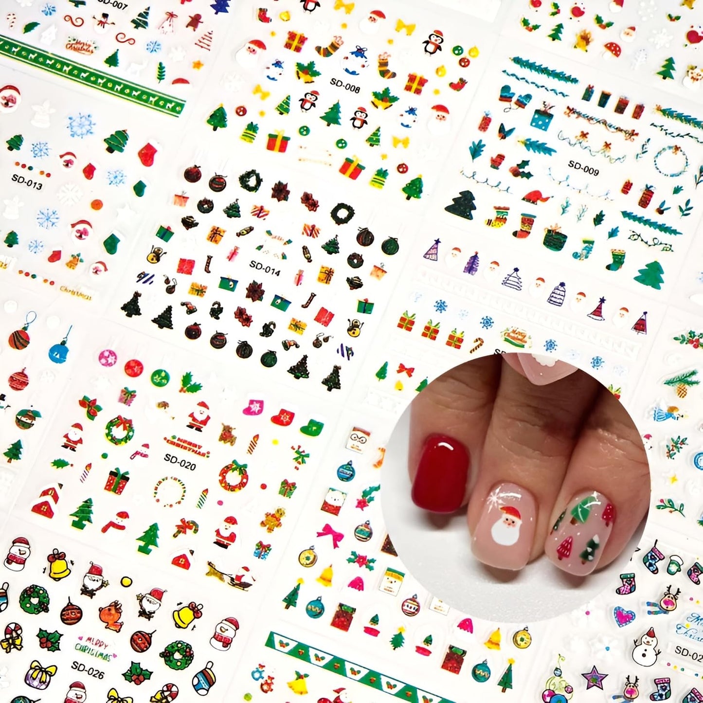 Namrec Christmas Nail Stickers 5D Embossed Santa Snowflake Colorful 2 Sheets