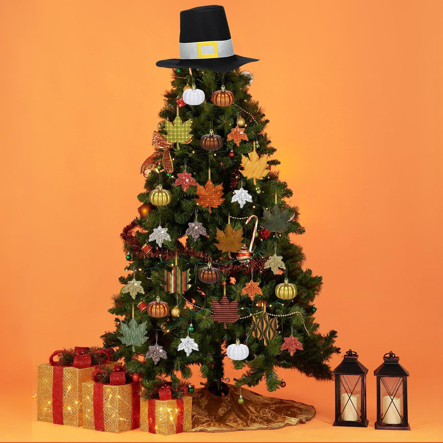 Soulchen 39 Pc Fall Thanksgiving Tree Ornaments Set Orange Brown Gold