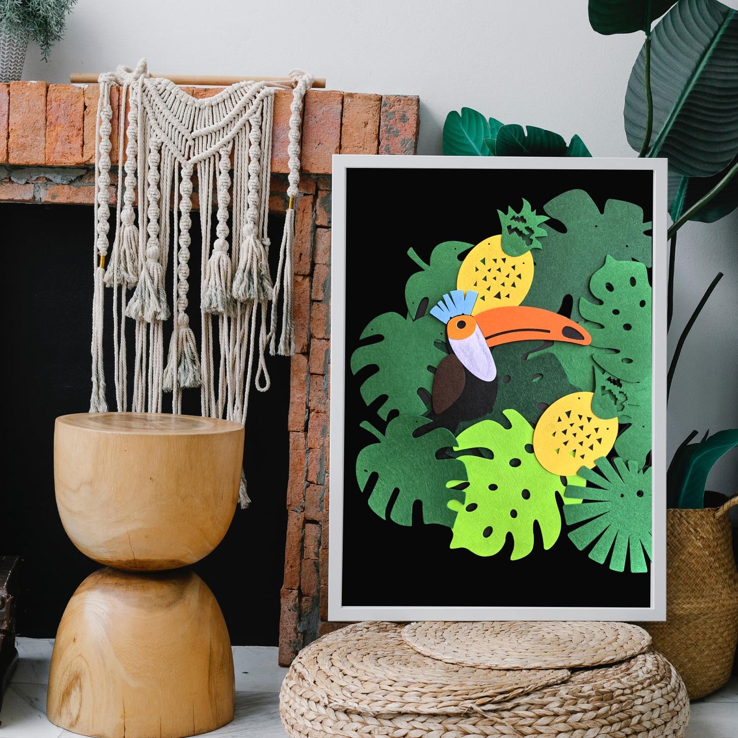 Leyhooney Christmas Jungle Felt Decor Set Tropical Toucan Monkey Palm Leaf