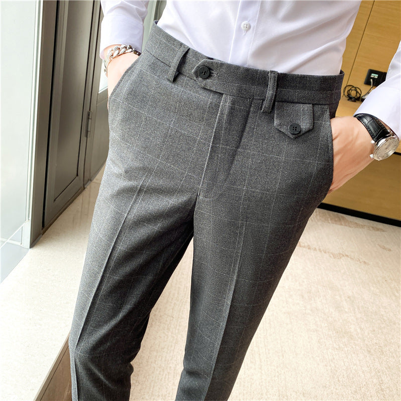 Korean Style British Checkered Slim Fit Men's Suit Pants