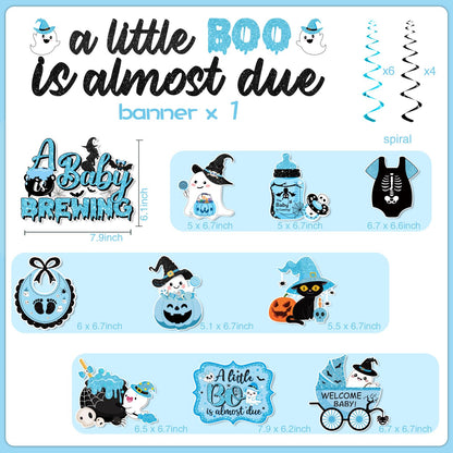 OGMOGKW Halloween Baby Shower Banner Blue A Little Boo Is Almost Due