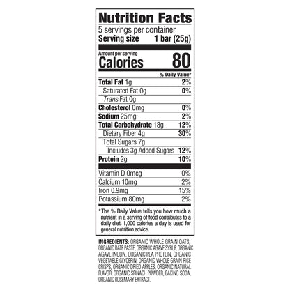 HAPPYTOT Organics Toddler Oat Bars Apple Spinach Soft-Baked 0.88oz 5Count 6 Pack