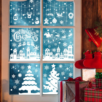 MISS FANTASY Christmas Window Clings 10 Sheets White Snow Scene Decorations