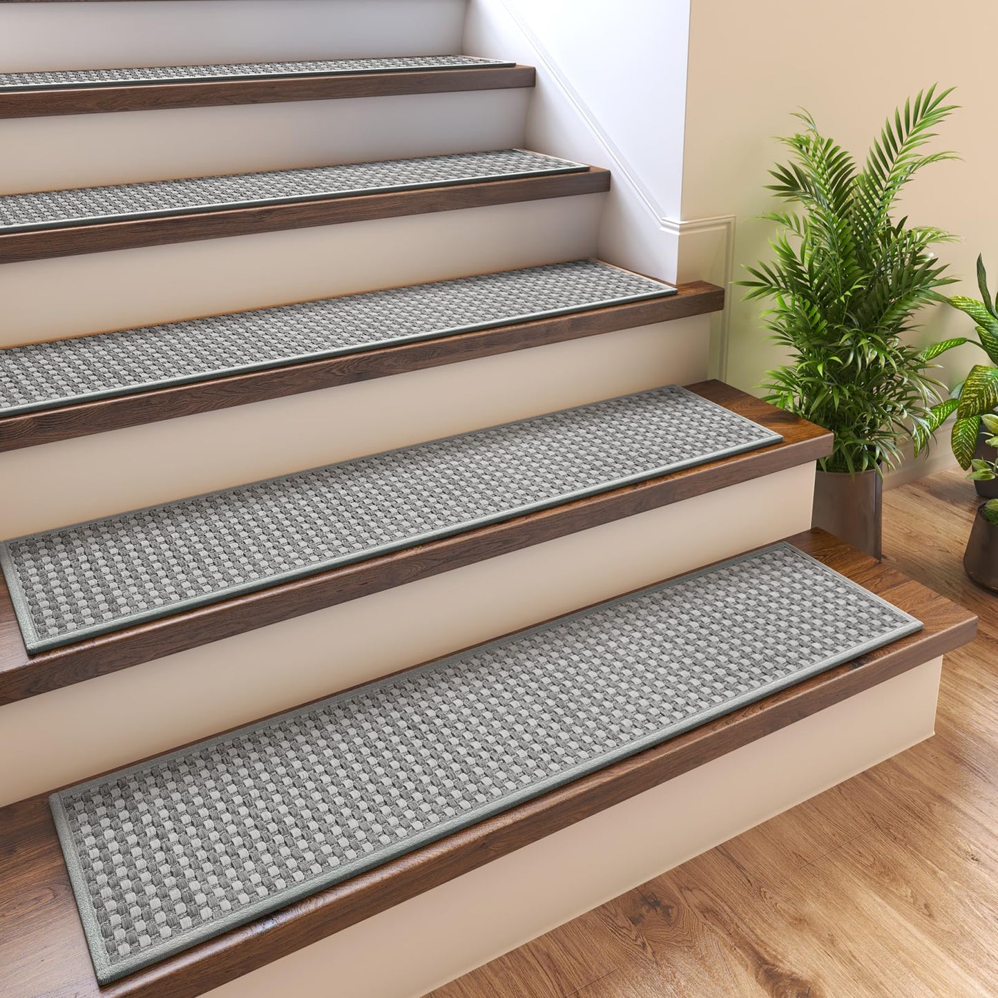 YDKGL 4PC Non-Slip Peel & Stick Stair Treads 8x30 Brown Chenille