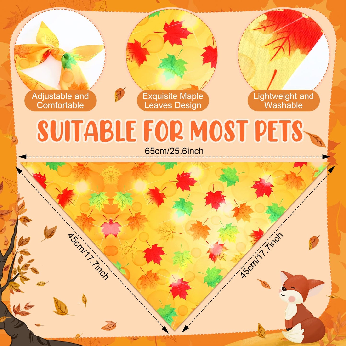 Preboun 100Pcs Fall Thanksgiving Dog Bandanas Pumpkin Maple Leaves Yellow Orange