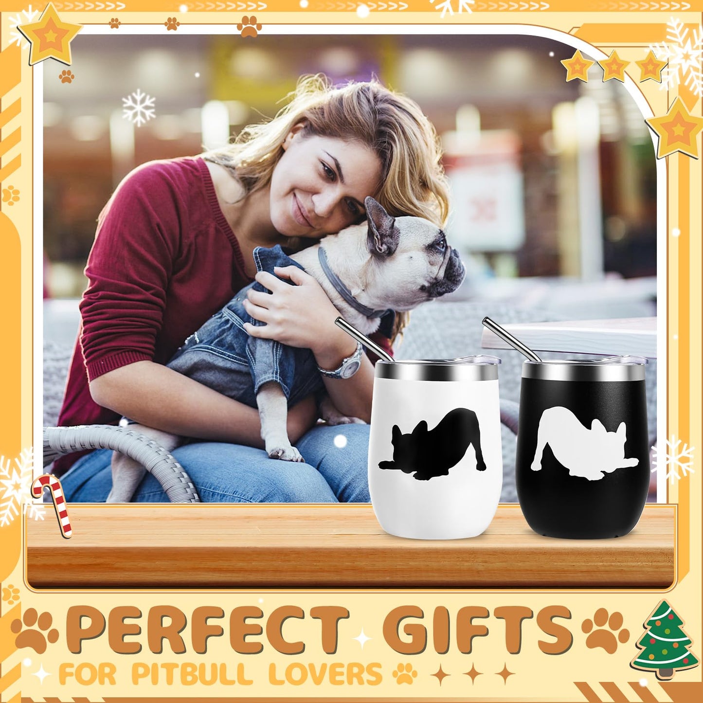Yoiemivy French Bulldog Insulated Wine Tumbler Set 2, 12oz, Christmas Gift