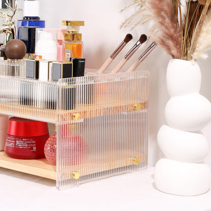 KAOTGOT Pine Wood Acrylic Makeup Organizer with Brush & Lipstick Holder