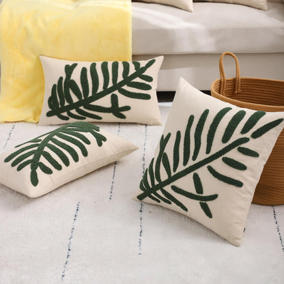 Tosleo 12x20in Green Tropical Leaf Embroidered Pillow Covers 2 Pack