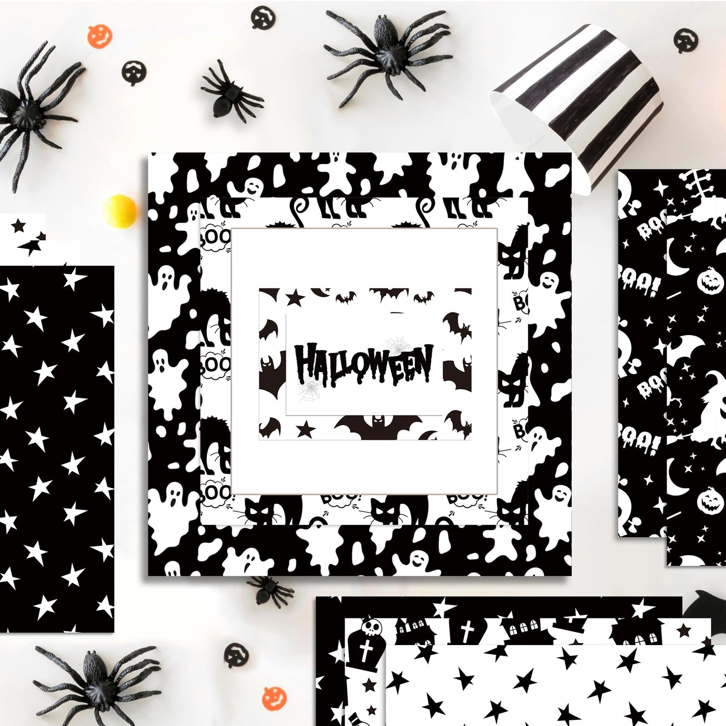 Halloween Scrapbook Paper 24 Sheets 11.8x11.8 Black & White Double-Sided
