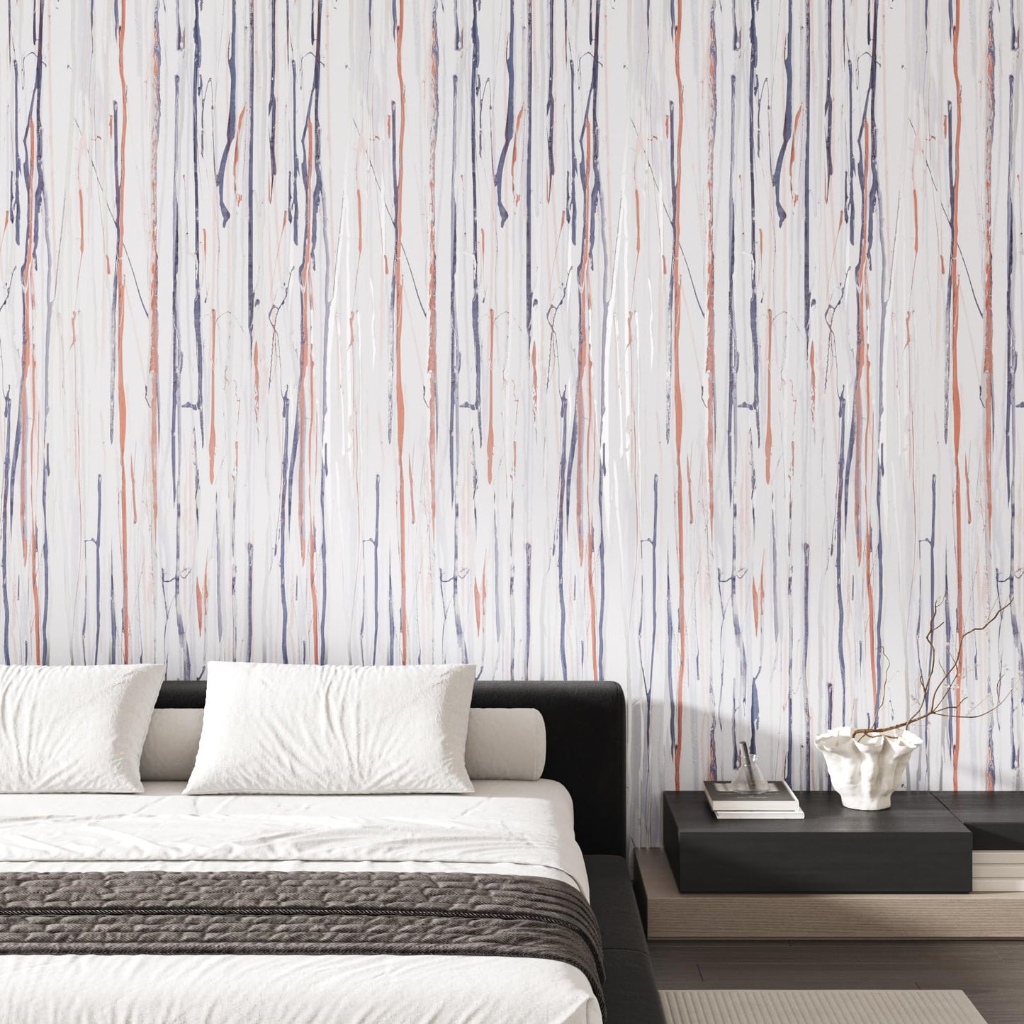 FANCYEASY Grey Grasscloth Peel & Stick Wallpaper 15.7x118in Rustic Vinyl