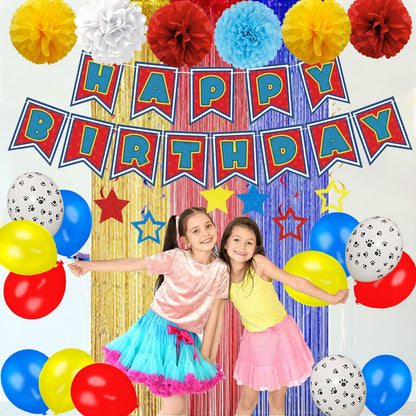 TRBSXRT Cartoon Birthday Decorations Gold Red Blue Foil Fringe Curtains Balloons