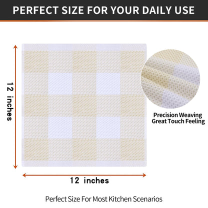 Homaxy Cotton Waffle Weave Check Plaid Dish Cloths 12x12 White Beige 6-Pack