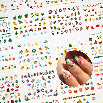Namrec Christmas Nail Stickers 5D Embossed Santa Snowflake Colorful 2 Sheets