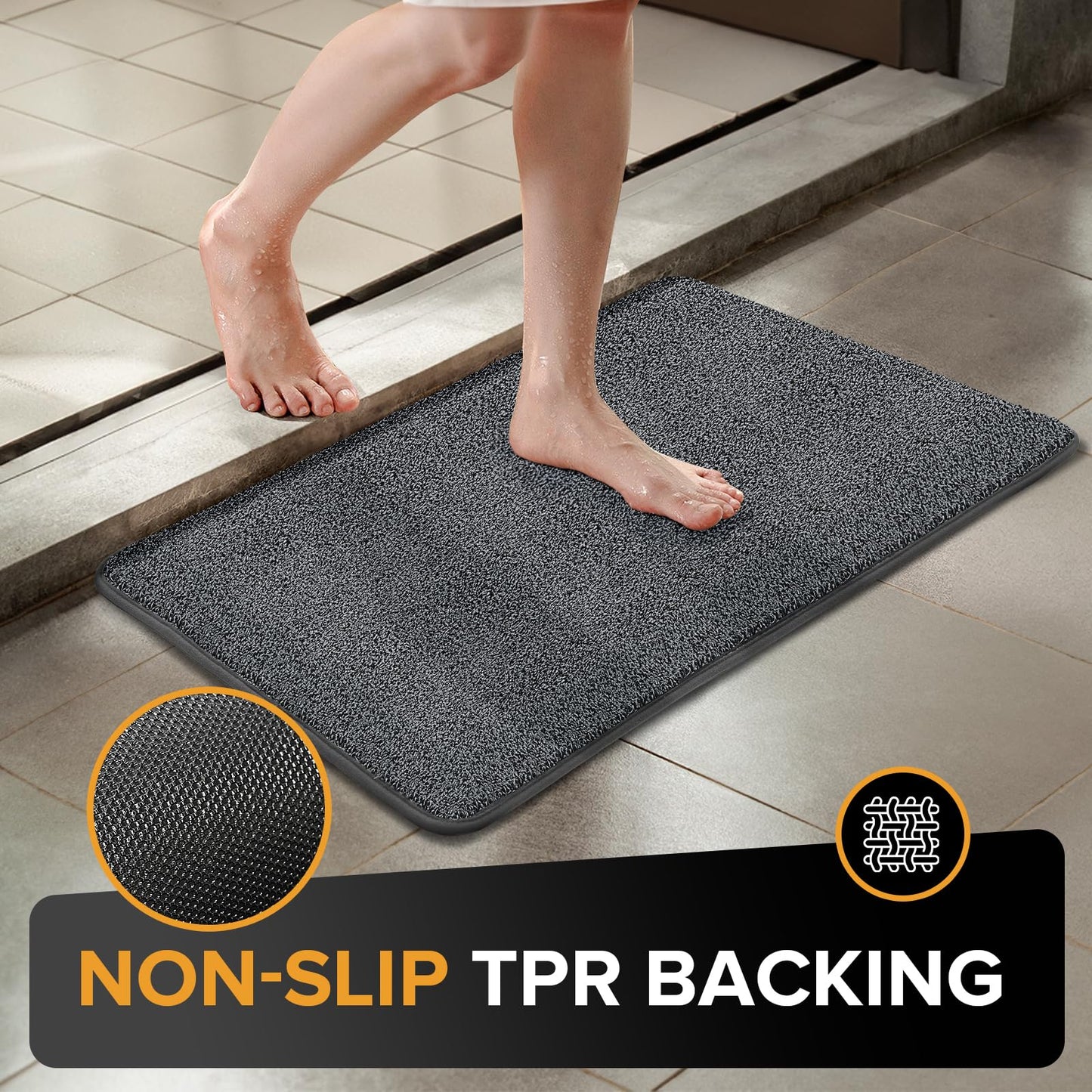 Mibao Front Door Mat Non-Slip Waterproof 35.5x59in Dark Grey TPR Backing