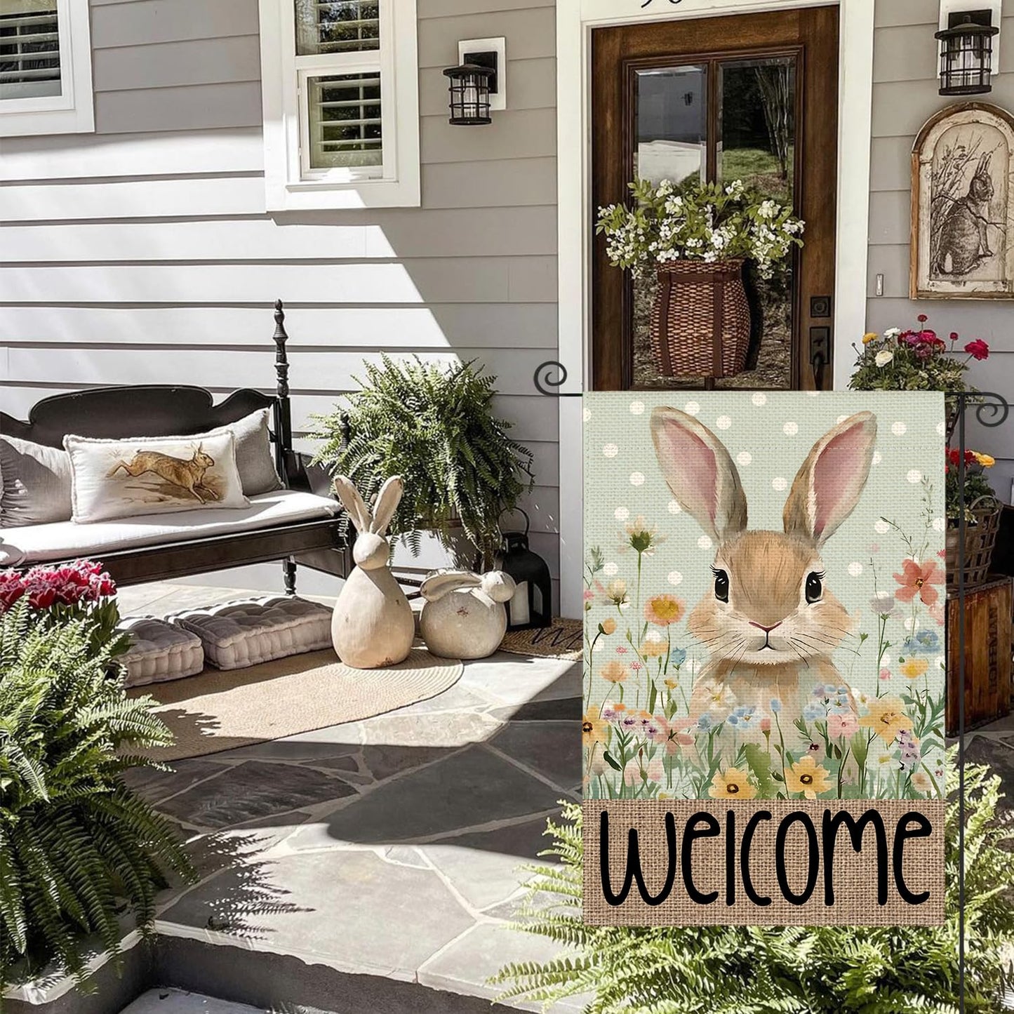 AVOIN colorlife Easter Bunny Garden Flag 12x18 Inch Blue Double Sided