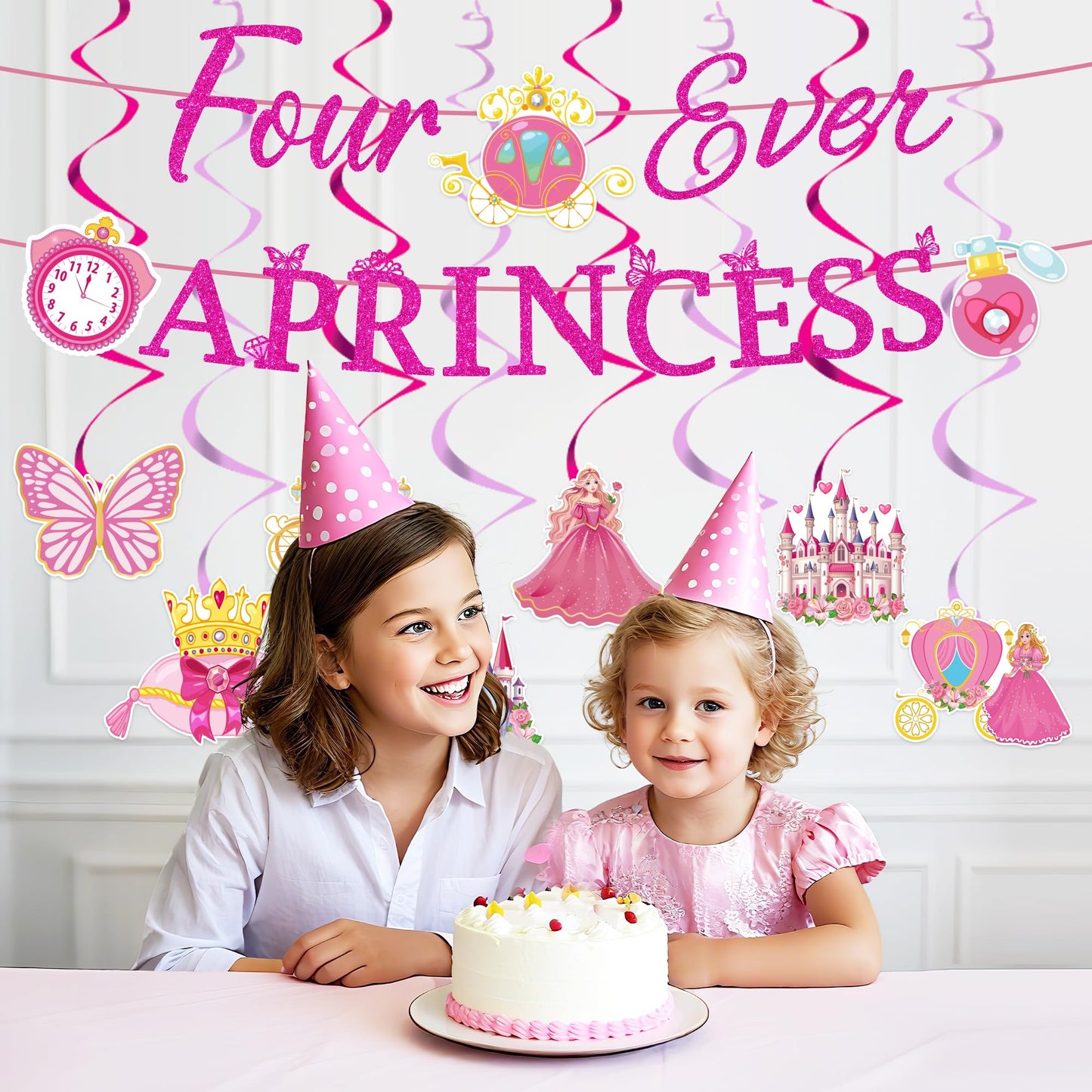 Romart Princess 4th Birthday Party Decorations 2 Banners 8 Swirls Pink Lavender