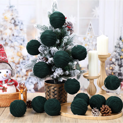 Soulchen 15 Pcs 3.15" Large Green Velvet Flocked Christmas Balls Ornaments